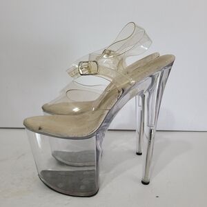 B20 Pleaser Clear High Heel  Platforms Open Toe Ankle Straps Size 10